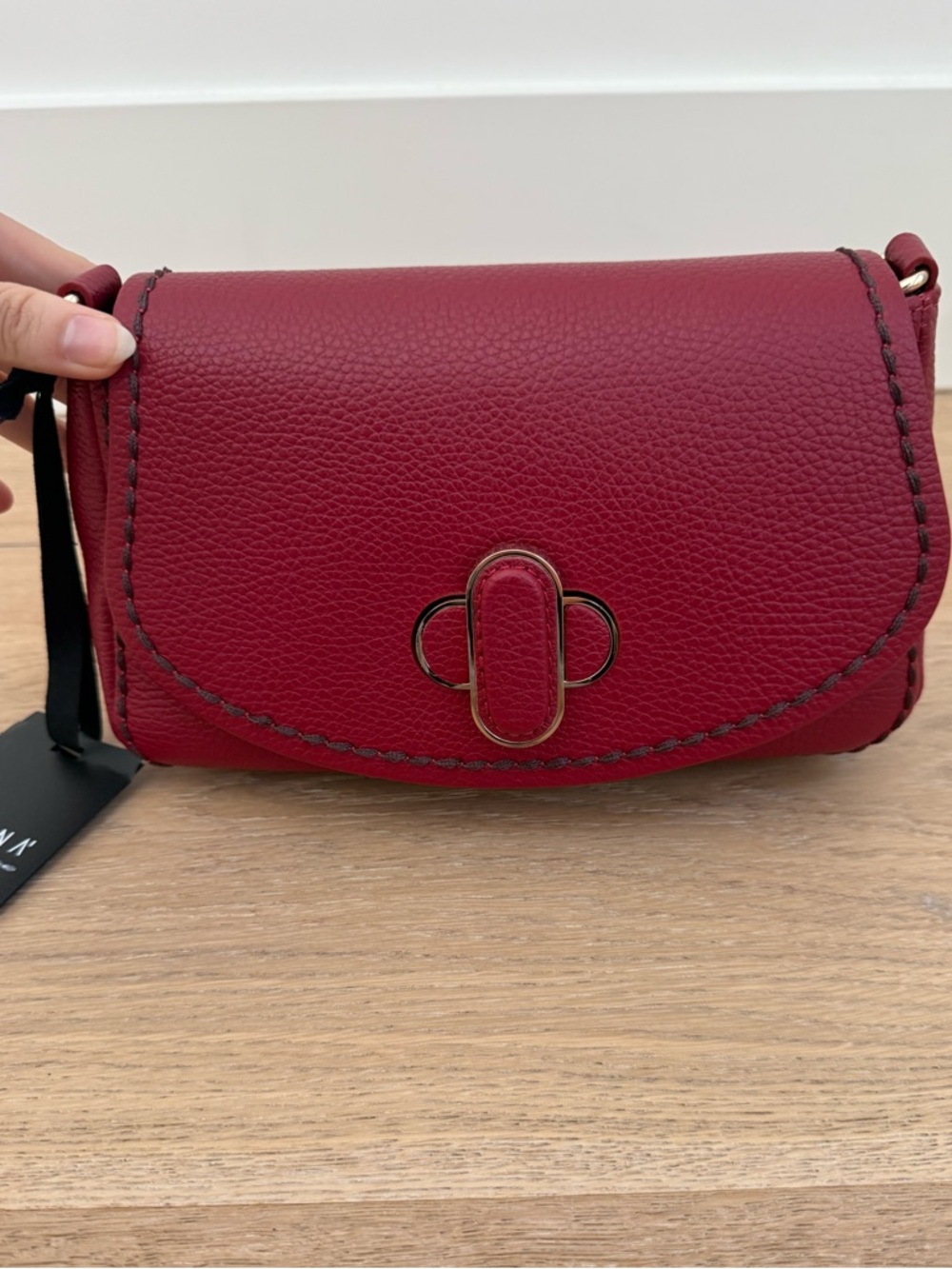 Plinio Visona Italia Red Leather Crossbody Bag Gold Hardware Turn Lock NWT - Picture 5 of 8
